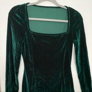 Emerald Green Velvet Square Neck Dress NWOT